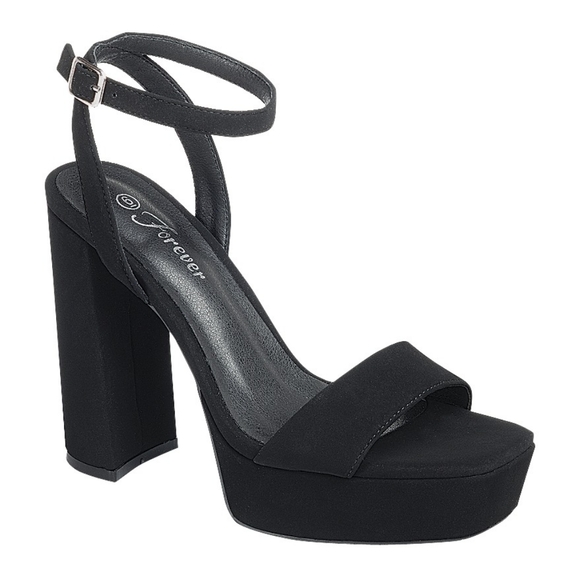 Black Nubuck Platform Chunky Heels with ankle Strap - Picture 3 of 9